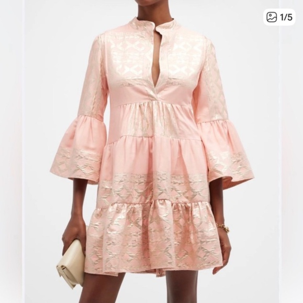 LACE The Label Bridget tiered jacquard belle sleeve mini dress size XS